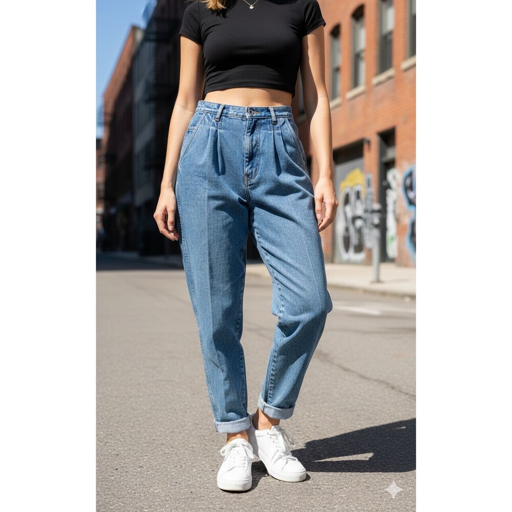 Vintage Bill Blass Pleated High Waist Medium Wash Mom Jeans Size 12